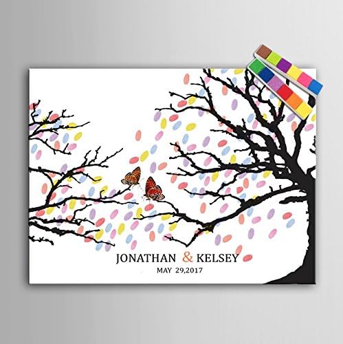 Personalised Wedding Guest Book Alternative Wishing Tree Personalized Fingerprint Painting Canvas Prints -Guest Book Signature Thumbprint Oil Paintings for Wall Decor Home Decoration,60*80CM,40*60CM