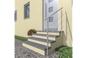 COSCH EDELSTAHL Corrimano in acciaio inox, montaggio laterale, 1,4 m di lunghezza, 0,9 m di altezza, ringhiera esterna, 2 pali + 3 barre trasversali + corrimano con piastre di supporto + accessori, angolo regolabile