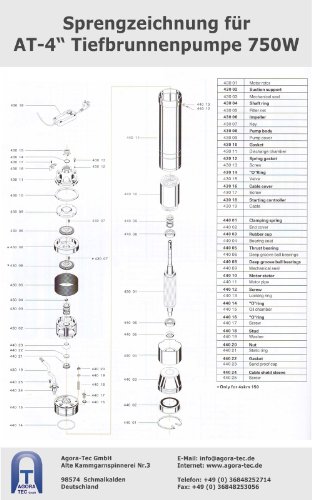 Agora-Tec® AT- 4″ Brunnenpumpe 750W, Edelstahl Tiefbrunnenpumpe mit max: 6,1 bar, 3000l/h - 3