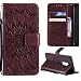 Produktbild [Samsung Galaxy S9 Plus Hülle Leder] KingSang Sonnenblume Design Schutzhülle für Samsung Galaxy S9 Plus Handyhüllen Handtasche Lederhülle Samsung S9 Plus Brieftasche Case Handbag Wallet Folio Cover mit 2 Kartenfach - Dunkel Braun