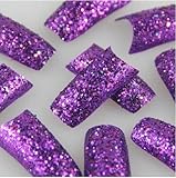Come 2 Buy - 100pc Purple Glitter French False Fake Artificial Acrylic Nail Art Tips 10 Sizes In Box