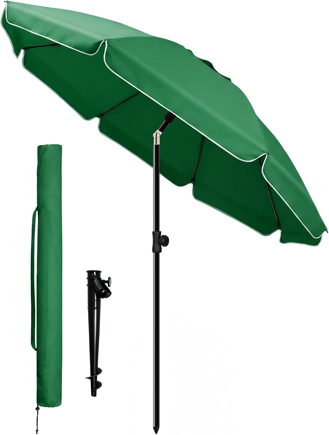 VOUNOT® Sombrilla Playa Grande Ø200cm y Soporte Arena Mástil Inclinable Altura Regulable Protección UV 50+ Parasol con Techo Ventilación Bolsa Transporte para Playa Terraza Balcón Camping Exterior