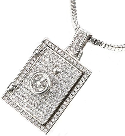 Necklace VANAXIN Punk Ice Out 220 Pieces Bling CZ Pendant Necklace Men Double Faces Open Jewellery Women Hip HopBoy (Platinum Plated) …