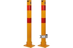 EBER SIGN EBERSIGN - Pack 2 Cepo para Plaza Garaje Reflectante con Llave | Bolardo para Parking Acero Galvanizado Resistente | Barrera Parking de Fácil Instalación y Durable, 72,5 x 11 x 70 cm