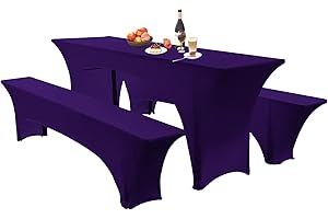 SHUOJIA Elastische Hussen Für Bierzeltgarnitur Biertischhussen Bierbank-Auflage & Tischdecke 50 cm Oder 70 cm Tischbreite, 3 TLG Set Stretch Hussen Für Festzeltgarnituren Bierbank (50cm,Deep Purple)