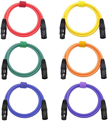 XLR Cables Color-Microphone Cable Male to Female Cords-Balanced Snake Cord-6 PACK 6.5Feet/2Meters
