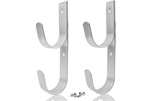 MENG ZHI AO Lot de 2 crochets de fixation larges en aluminium argenté robuste avec vis pour piscine, bâtons télescopiques, écumoires, brosses, tuyaux d'aspiration, matériel de jardin, etc