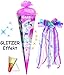 Produktbild mit 3-D Glitzer Effekt ! - Schultüte - " Pferd - Einhorn Pegasus " - 85 cm - 6 eckig - incl. NAMEN und große SCHLEIFE - Organza & Glimmer Abschluß - Zuckertüte Roth - mit / ohne Holzspitze - für Mädchen / Geschenktüte - Pferde - Einhörner - rosa Blumen & Ranken