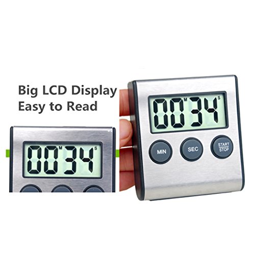 Digitaler Küchen-Timer Wecker für Küche Gerät 24hour Wecker Count-up Count Down-Timer für Küche, Medizin Stainless Steel Black - 5