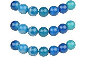MJDCB Natural Round Stone Beads 4mm Blue Striped Agate Loose Gemstone Beads for Jewelry Making Bracelet Necklace 85pcs