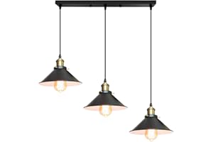 iDEGU 3 Luces Lámpara Colgante Industrial, 22cm Lámpara de Techo Vintage Diseño Edison Retro Tulipas de Metal Lámparas de Araña E27 Iluminación de Techo Para Cocina, Comedor, Salón (Barra)