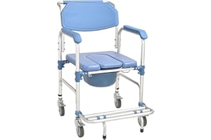 YBAYMY Mobilne krzesło toaletowe z podłokietnikami i oparciem, krzesło prysznicowe z kółkami dla seniorów i osób niepełnosprawnych, do 150 kg