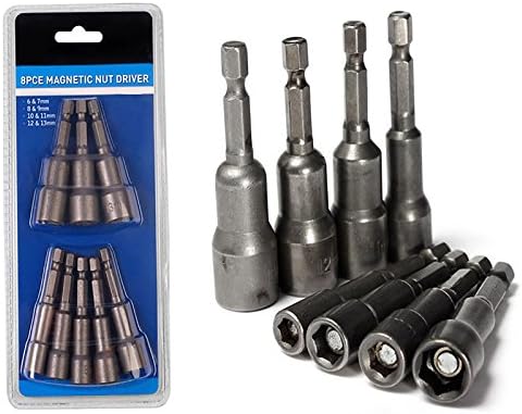 Gadget Zone UK 8Pcs 1/4 HEX Magnetic Nut Driver Socket Setter Metric Impact Power Drill Bit Tool Set Kit 6mm to 13mm Adapter 8 Pieces
