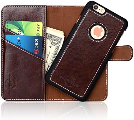 iphone 6 Leather Wallet Case( Free Screen Protector) Honscud 100%Handmade Premium Leather Folio Case for iPhone6/6s with Card Slot,Magnetic closure , Gift Box (iphone 6/iphone6s)