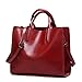 Produktbild Frauen Tote Einfarbig Einfache Handtasche Damen Weiche Leder Aktentasche Schulter Kreuzkörper Tasche Große Kapazität Arbeit Büro Casual Bag,Red-(LxWxH):30x13x27cm