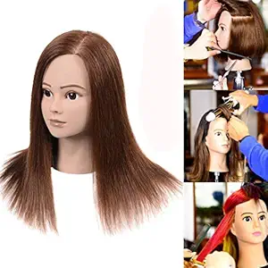 100% Real Human Hair Mannequin Head With Hair Human Hair Training Maniqui Head For Hairdresser Hairdressing Doll Heads Manikin Head Dark Brown 13 Inches (Not Included Mannequin Stand)