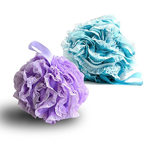 Westeng 2pcs Bath Scrubber Bath Shower Puff Soft Mesh Bath Shower Sponge Ball with Lace Loop