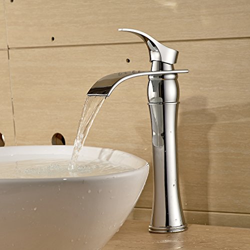 BONADE® Hoher Auslauf Einhebel-Waschtischarmaturen Wasserfall Wasserhahn Armatur Bad für Badezimmer Waschbecken, 59 Kupfer, Chrom