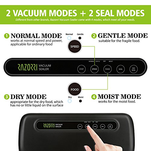 Razorri E5200-M Vakuumiergerät Vakuumierer – Folienschweißgerät 30cm Schweißnaht + Vakuumierschlauch / Starter Kit 5 Vakuumbeutel/ 1 Folienrolle - 2