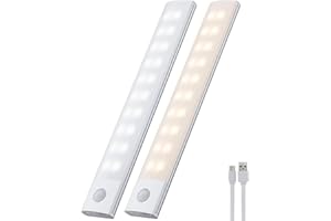 LuJasi Schrankbeleuchtung LED mit Bewegungsmelder 20cm 1800mAh Unterschrank Beleuchtung, 3 Farben 3000k-6000K Unterbauleuchte Kabellose Lichtleiste USB Küche Treppe 2025