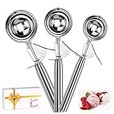 【Regalo elegante】Juego de 3 cucharadas para galletas, grande (diámetro 6.4 cm), medio (diámetro 5 cm), pequeño (diámetro 4 cm). Con un paquete elegante, el juego de bolas de helado es un buen regalo para la esposa, la madre, los amigos, etc