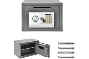 HONI Electronic Safe 16L Security SafeBox with Key and Password, Steel Construction, Digital Cabinet Safes with Coin Slot for Home Office Hotel, Wall And Floor Fixings, 25 x 35 x 25 cm, Gray