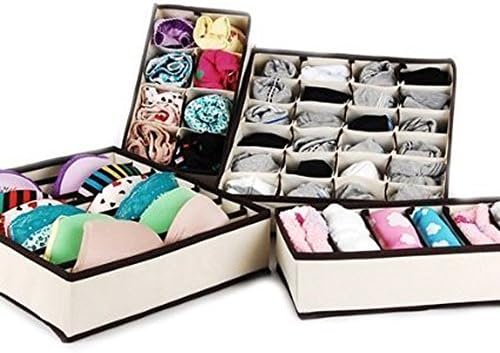 Ubagoo Foldable Drawer Organiser Handy Drawer Dividers Closet Wardrobe Organizers Bra Underwear Socks Jewellery Neck Ties Storage Boxes Organisers (Off White,Pack of 4)