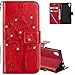 Produktbild COTDINFOR Sony Xperia XA1 Hülle für Mädchen Elegant Retro Premium PU Lederhülle Handy Tasche mit Magnet Standfunktion Schutz Etui für Sony Xperia XA1 Red Wishing Tree with Diamond KT.