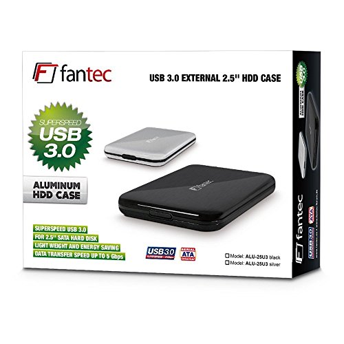 FANTEC ALU-25U3 (für den Einbau einer 6,35 cm (2,5 Zoll) SATA I/II/III Festplatte oder SSD, schraubenloser und werkzeugloser Festplatteneinbau, USB 3.0 SUPERSPEED Anschluss, Aluminium Gehäuse) silber - 4