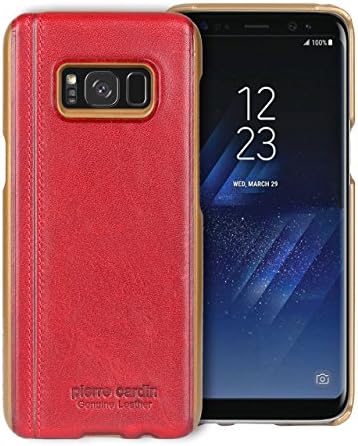 Samsung Galaxy S8 Case, Pierre Cardin Premium Luxurious Slim Italian Genuine Cow Leather Hard Back Cover Back Case for Samsung Galaxy S8(2017), Red