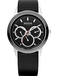 Bering Ceramic - Reloj de cuarzo para hombre, con correa de cuero, color negro
