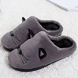 Pantuflas Gatos Algodón Pantuflas Hembra Invierno Cálido Hogar Zapatillas Antideslizantes Zapatillas de Casa Hombres,Gris oscuro,40/41 (código estándar)