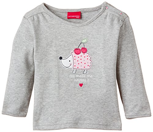 SALT AND PEPPER Baby Girls NB Longlseeve L.friends Igel Plain Crew Neck Long Sleeve Long Sleeve Top, Grey (grey-melange 203), 0-3 Months (Manufacturer size: 62)