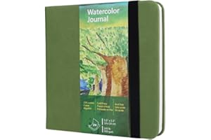 tumuarta Square Watercolor Sketchbook, 140 LB, 300 GSM, Cotton Paper, Cold Press, 48 Pages, Hardbound, Watercolor Paper Pad for Use As Travel Journal and Mixed Media Pad (Green, 14X14 CM)