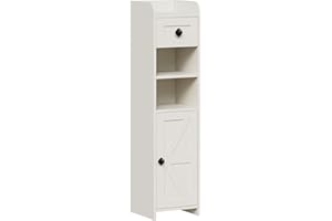 BEWISHOME Mobile Bagno,Mobiletto Stretto Bagno,Organizer da Bagno in stile Country,armadietto da Terra Salvaspazio con Cassetto,20x20x80cm,Bianco Nuvola EYYG05W