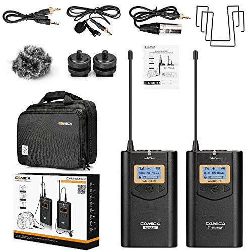 Comica CVM-WM100 48 UHF Canali Professional Omnidirezionale Wireless Lavalier Microfono per Canon 5D II / 5D III, Canon 6D, Panasonic GH5 / GH4, Videocamera, Smartphone (Gamma 328 piedi)