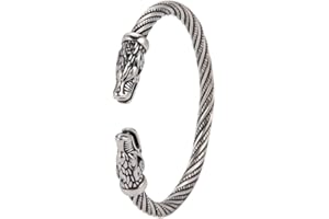Amaxer Viking Nordique Fenrir Têtes de Loup Odin Corbeau Corbeau Dragon Acier Inoxydable Bracelet Manchette Ouverte Forte Amulette Bijoux Protection pour Hommes Femmes