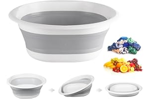 HUIYOUJIU 3L Collapsible Washing Up Bowl - Portable Hand Wash Basin, Folding Washing Up Basin, Retractable Food Storage Basin, Multipurpose Outdoor Water Basin for Kitchen, Travel, Camping, Hiking (Gray, S)