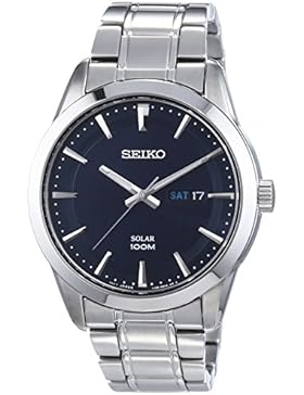 Seiko Herren-Armbanduhr XL Solar Analog Quarz Edelstahl SNE361P1
