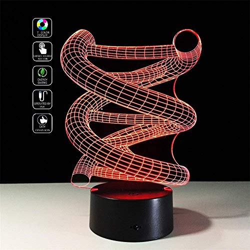 Deerbird® ADN 3D Spirale Illusion optique LED colorée Interrupteur tactile Lampe de bureau Lumière de Nuit pour Noël Cadeaux (USB et 3 modèles AA alimentés par batterie)