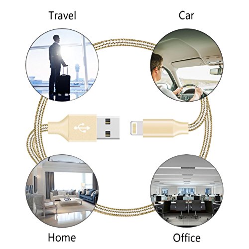 Youer C  ble iPhone 2M   Pack de 3  C  ble Lightning vers USB Chargeur iPhone en Nylon avec Aluminium Connecteur pour iPhone X 8 8 Plus 7 7 Plus 6s 6s Plus 6 6 Plus SE 5C 5S 5 iPad iPad Pro  Or 