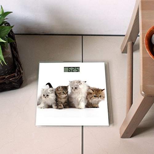 banjado – Personenwaage digitale Körperwaage 30cm x 30cm aus Glas mit Motiv Kaetzchen - 5