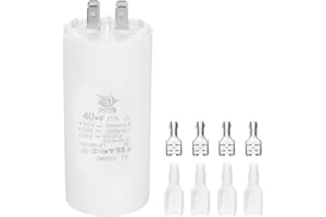 PATIKIL CBB60 40uF Run Capacitor,1 Pcs AC450V 4 Pin Double Insert with Sheath Spring, White