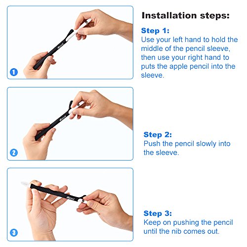 eBoot Bleistift Haut Kasten Hülse Handgriff Schutzhülle Stifteetui für 9,7 und 12,9 Zoll IPad Pro Apple Bleistift, Schwarz - 5