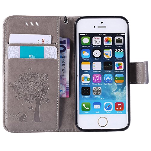 Nancen Tasche Hülle für Apple iphone 5 / 5S / SE (4,0 Zoll) Flip Schutzhülle Zubehör Lederhülle mit Silikon Back Cover PU Leder Handytasche im Bookstyle Stand Funktion Kartenfächer Magnet Etui Schale - 3