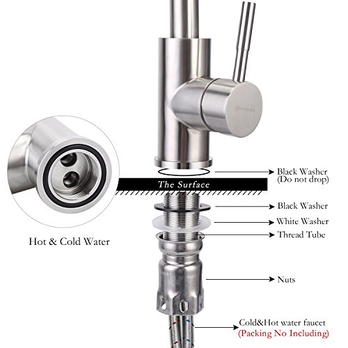 [Verbesserte Version] homeideas Zeitgenössische Küche Spüle Wasser Wasserhahn Trinkwasser Filter Wasserhahn, Dual Hebel Schwenkauslauf mit Erzeugung zu verhindern Spritzwasser, 304 Edelstahl-Finish - 4