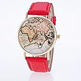 SSITG Mode Quarz Analog Uhr Armbanduhr mit Lederband Weltkarte Muster