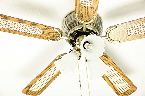 Pepeo Deckenventilator mit Licht Kisa, extra flach, Gehäuse Messing Antik, Flügel Mahagoni oder Eiche, 105 cm - 7