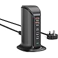 Qurzou 55W USB C Charger - Multi Port USB Charging Station, 5-Port Charger Tower for iPhone 14/15 Series, Samsung, iPad (Black 55W)