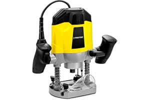 TROTEC Oberfräse PRTS 10-1200 – 1.200 W, 0–55 mm Frästiefe, 11.000–30.000 min-1, stufenlose Feinjustierung, Parallelanschlag, 6-teiliges Fräser-Set, Staubabsaugung, Zubehör komplett enthalten